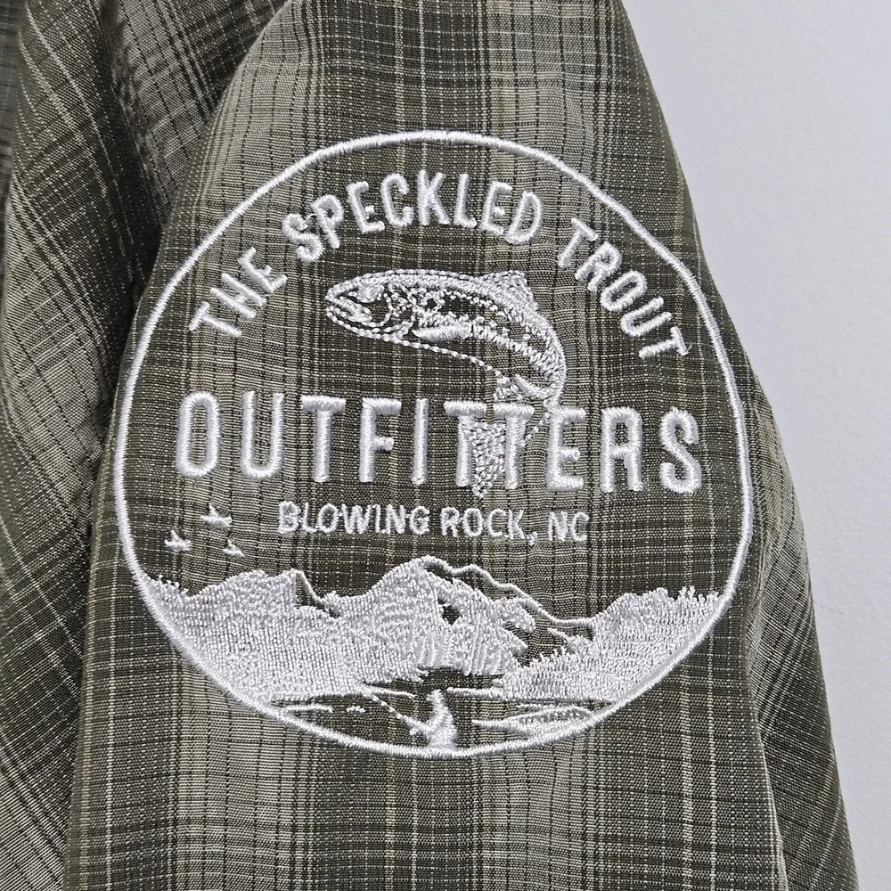 Simms Fishing Shirt Men L Green Plaid Speckled Trout Outfitters Long Sleeve Snap - Picture 5 of 11